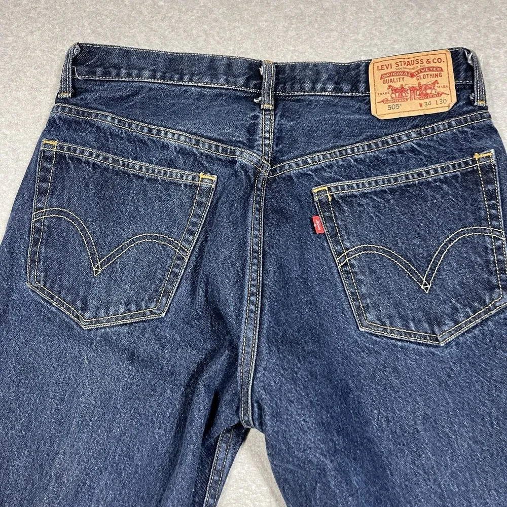 Vintage Levis Jeans Mens 34x30 (Fit 32x30) Blue 505 Straight Denim Dark 2004 Zip